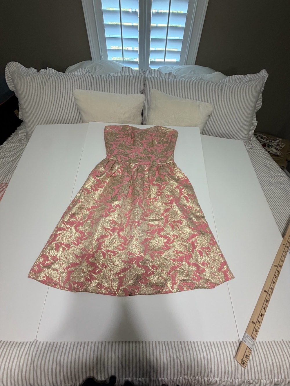 Laundry By Shelli Segal Pink and Gold Strapless Brocade Party Dress for Girls